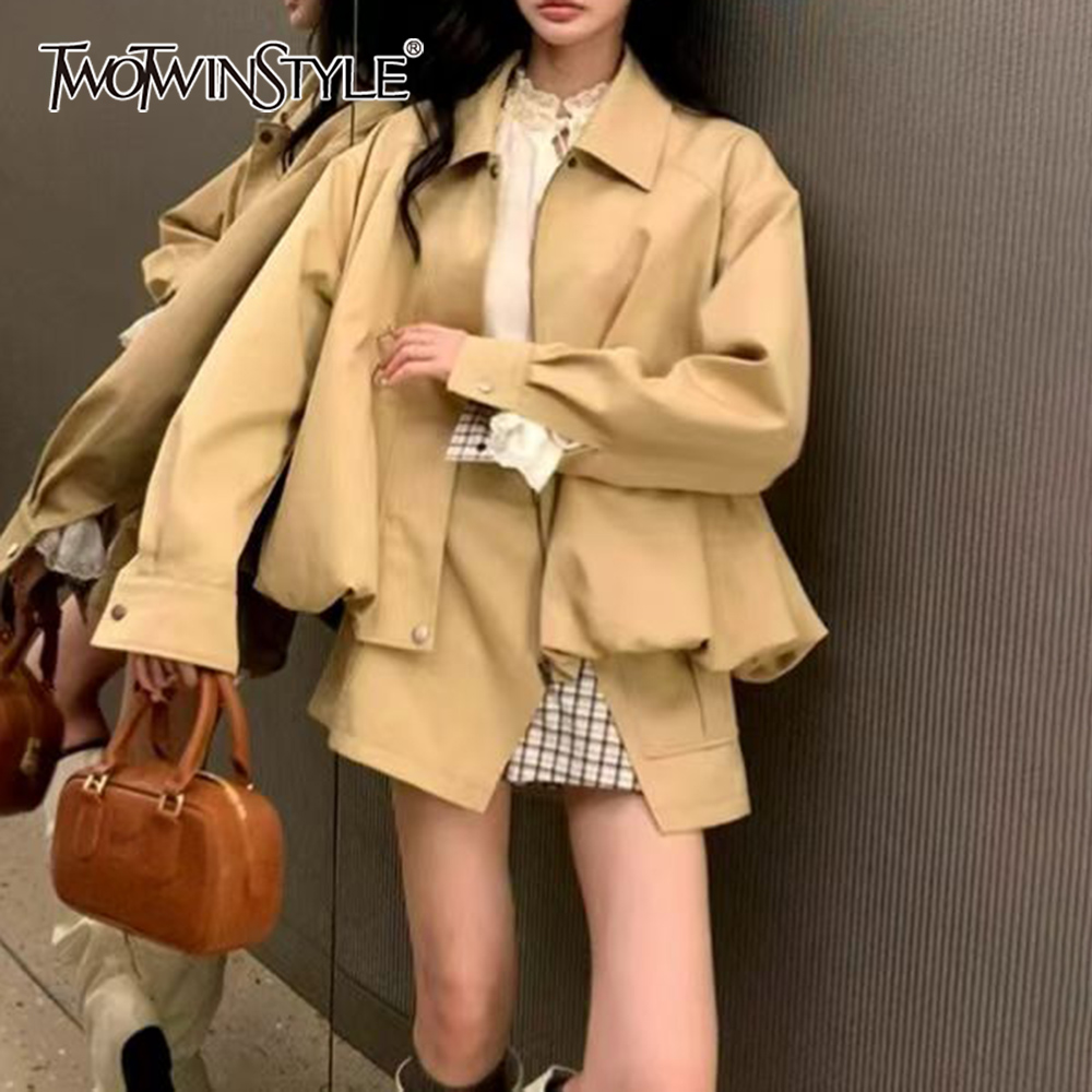 Winter Clothing Pk - TWOTWINSTYLE Khakl Spliced Pocket Two Piece