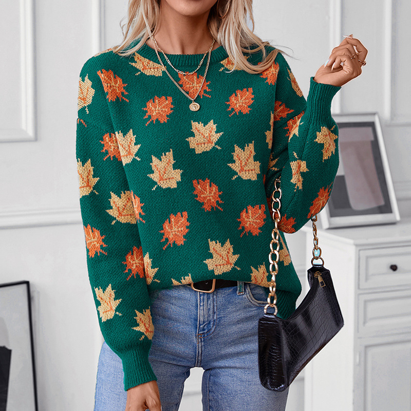 Winter Clothing Europe - Autumn Winter Sweater Maple Leaf Pattern