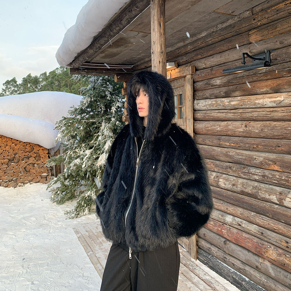 Men Faux Fur Coats Jackets Hoo - Winter Clothing Pk review and price