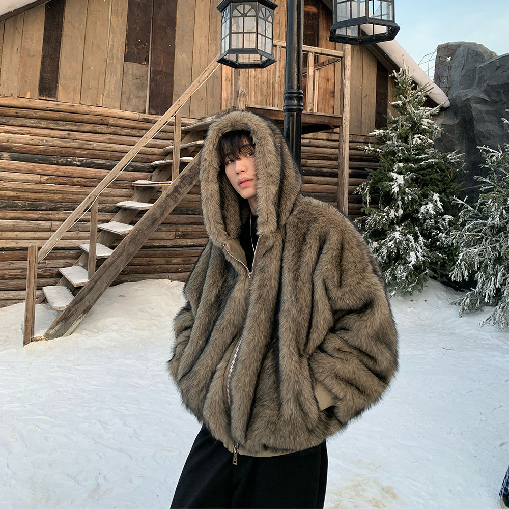Men Faux Fur Coats Jackets Hoo - Winter Clothing Pk review and price